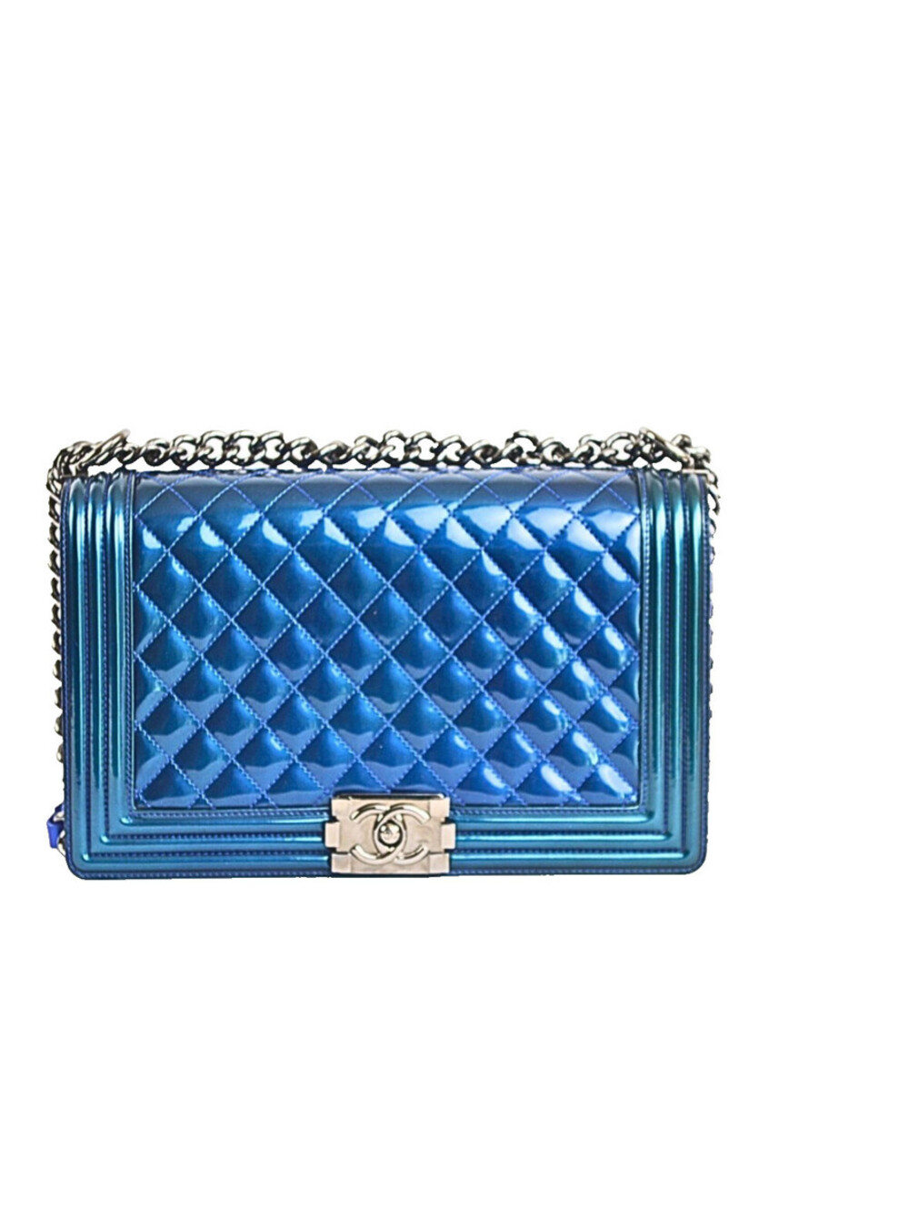 Chanel Metallic Patent Leather Old Medium Boy Bag